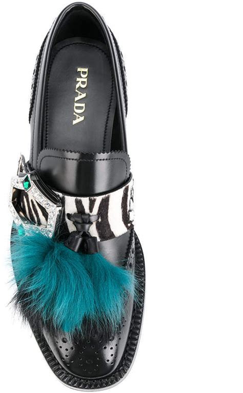 prada black fur tassel loafers|Prada loafers farfetch.